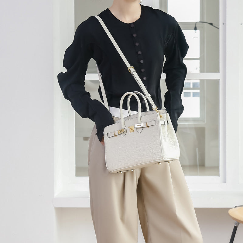 头层牛皮铂金包真皮女包大容量凯丽手提包女高级感通勤单肩斜挎包