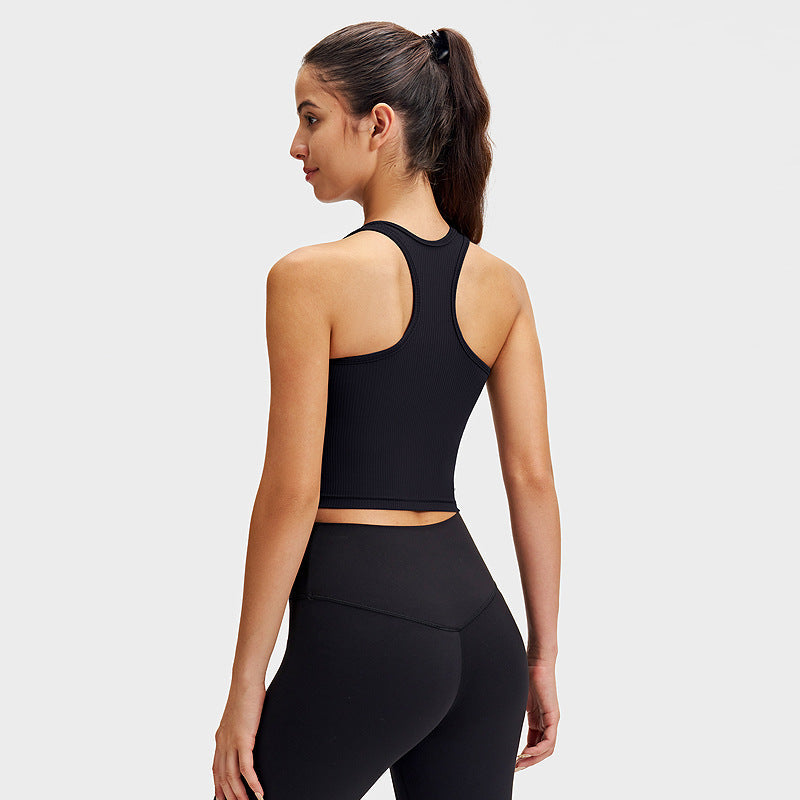 INF罗纹工字运动背心lulu短款女士瑜伽服透气速干带胸垫健身上衣