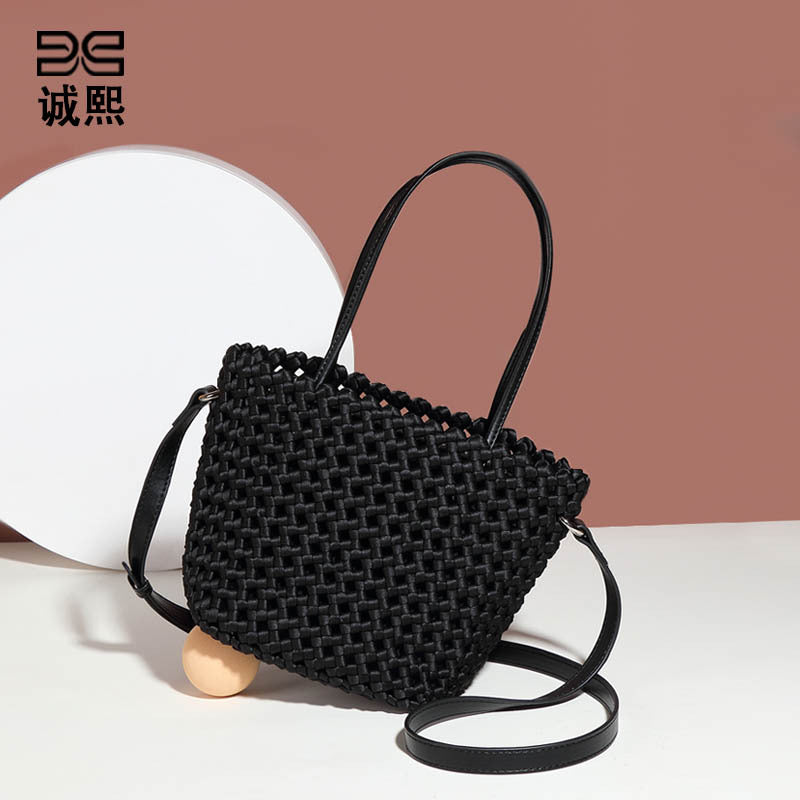 工厂批发菜篮子水桶包风车结手工编织包简约大容量子母单肩斜挎包