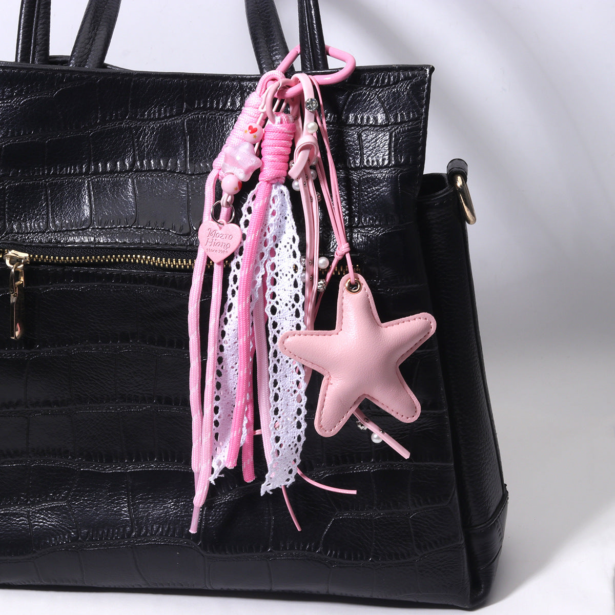 跨境热销立体油画韩国胶串珠包包挂件皮五角星百搭挂饰钥匙扣皮绳