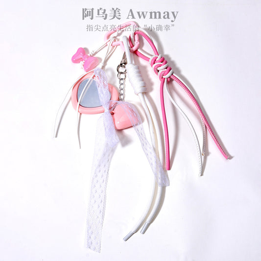 饰品工厂量大价优粉色镜子爱心蝴蝶结包挂包包挂件挂饰钥匙扣挂