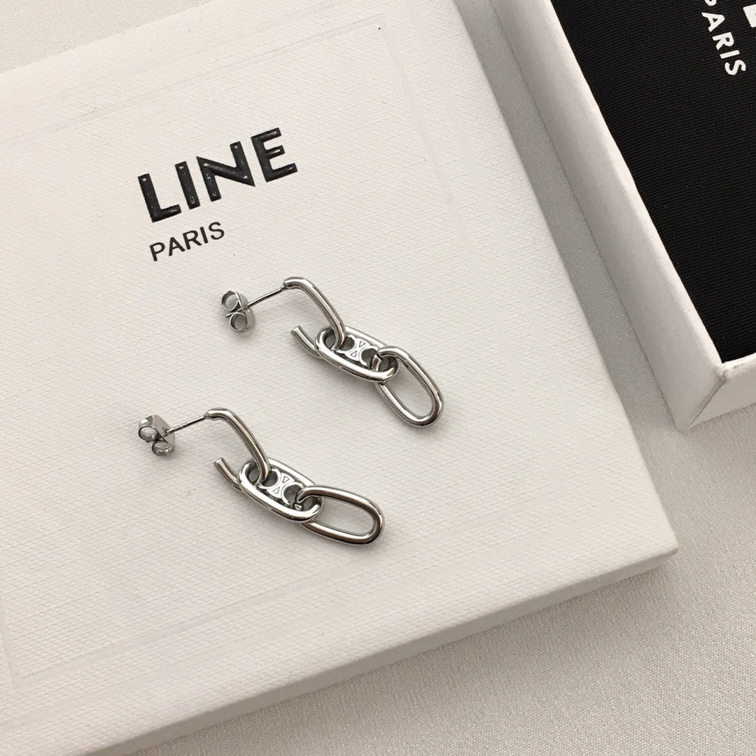 赛林家新款凯旋门双环耳钉女高级感个性气质黄铜镀金CE风耳环批发