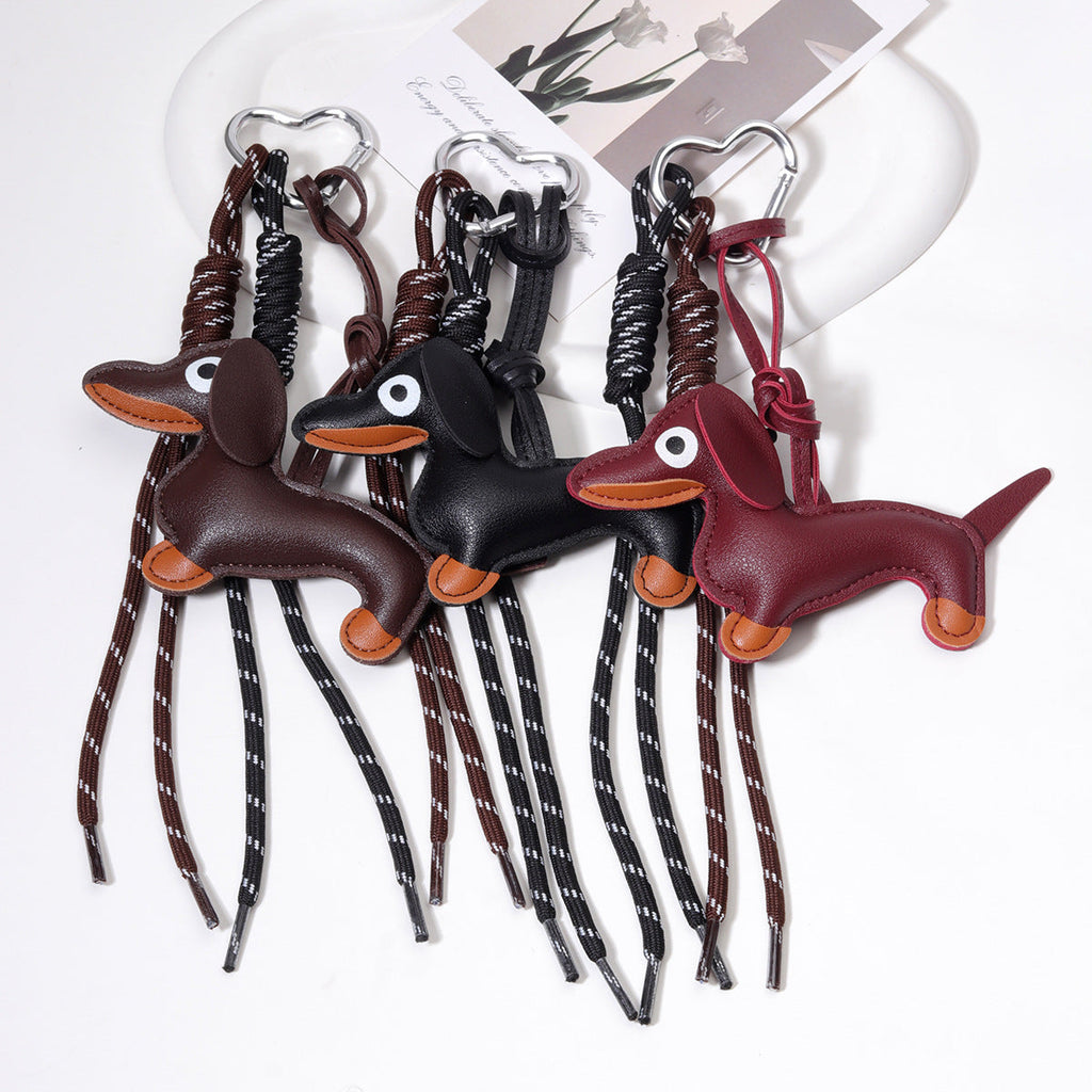 跨境热销腊肠狗钥匙扣高级感编织绳巧克力包包挂件狗狗钥匙扣