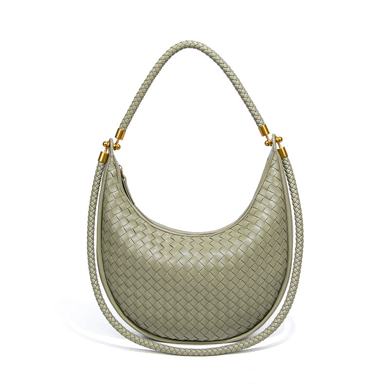 时尚手工编织包休闲女士手提月牙包小众单肩腋下包斜挎新月饺子包