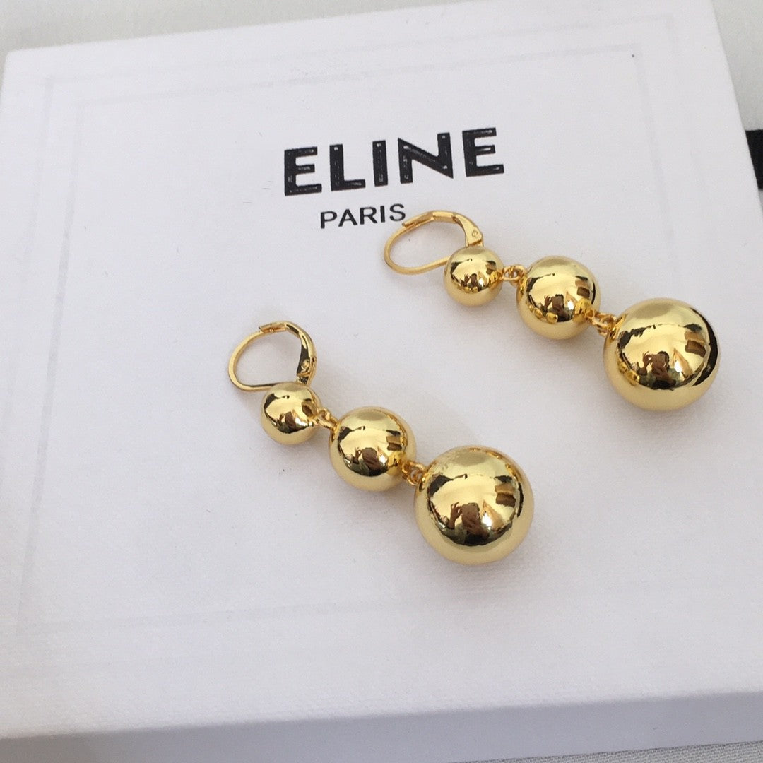 赛林家22新款圆球吊坠耳环女高级感气质欧美重工光面镀金葫芦耳扣