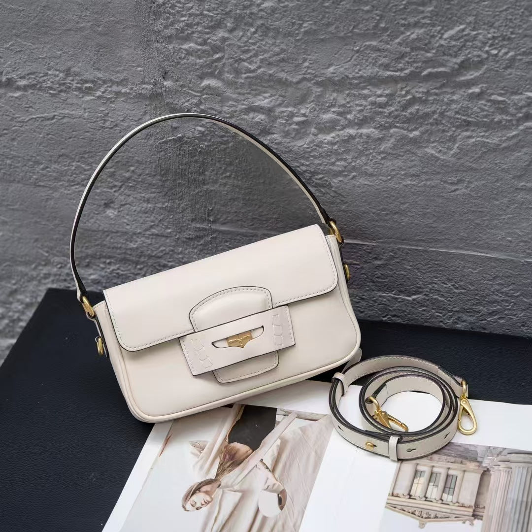 秋冬新款2024头层牛皮法棍包腋下包金币包小方包手提包单肩斜挎包