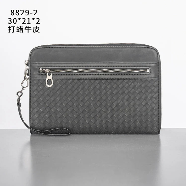 X&BV男士手包2021新款真皮手拿包男时尚潮牌休闲编织商务手拿包男