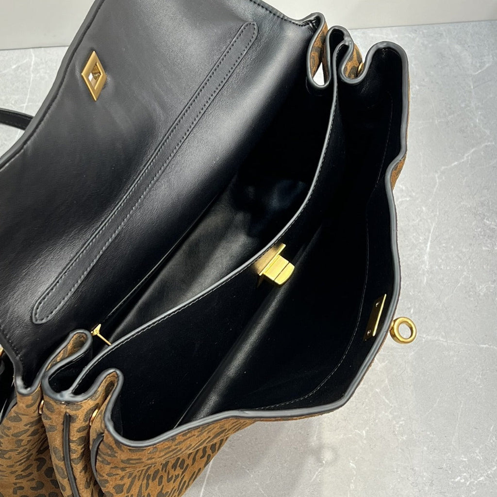 2024秋冬新款时尚通勤马毛羽毛包豹纹腋下单肩包百搭手提斜挎包女