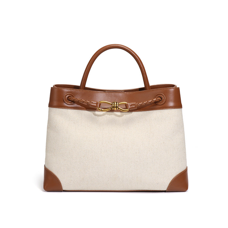 跨境爆款定制蝴蝶结撞色手拎包韩版时尚单肩斜挎包大容量托特女包