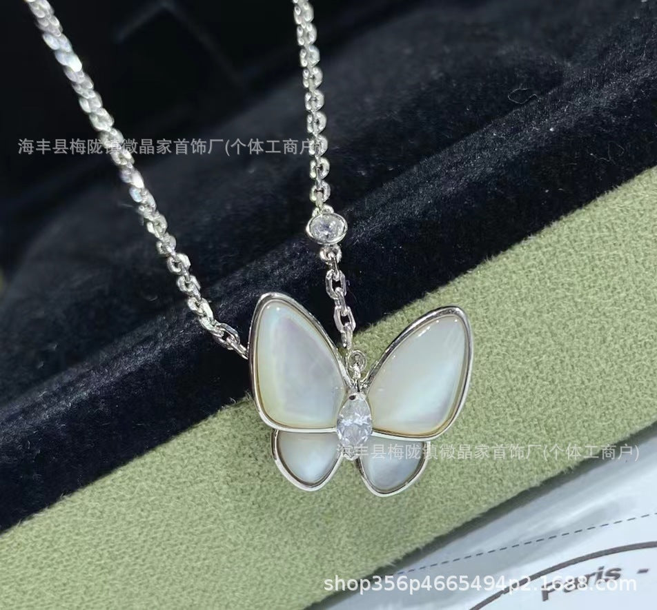 高版本梵家白贝蝴蝶项链满钻马眼蝴蝶项链女镀18k玫瑰金厂家直销