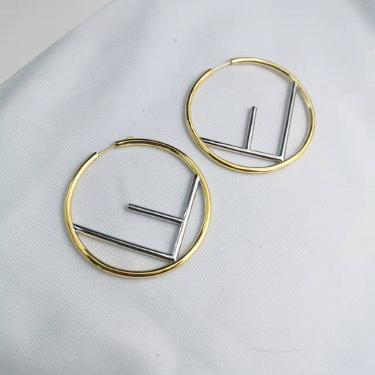 芬家22新款F字母大圆圈耳环女港风气质高级感ins欧美风拼色耳扣