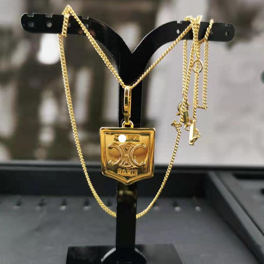 赛家欧美法式潮牌cel风凯旋门盾牌金币复古项链女时尚气质锁骨链