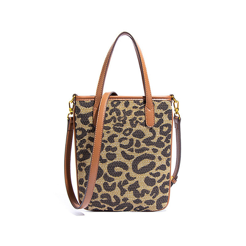 跨境风潮复古豹纹托特包时尚手提女包休闲单肩斜挎包大容量水桶包