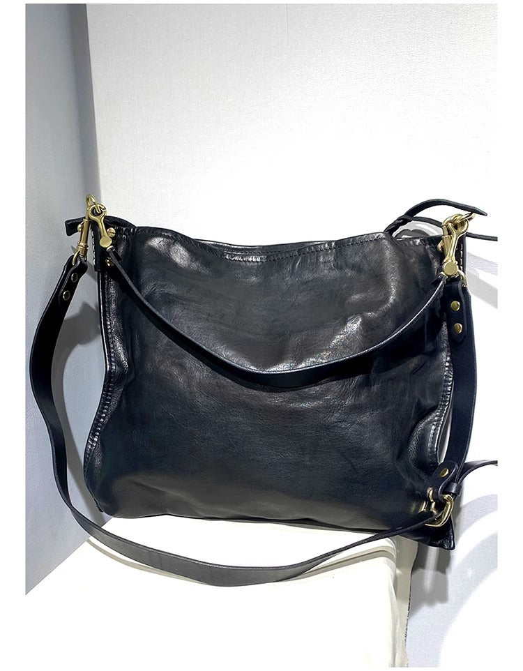 大容量简约ins风复古单肩托特斜挎包休闲头层植鞣牛皮男女包潮包