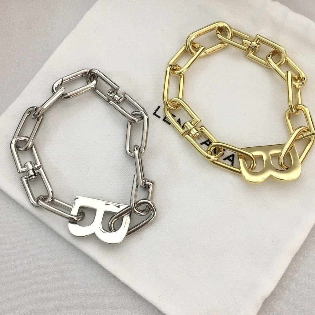 巴黎家字母B光面粗手链欧美时尚嘻哈高级感冷淡风链条情侣手链