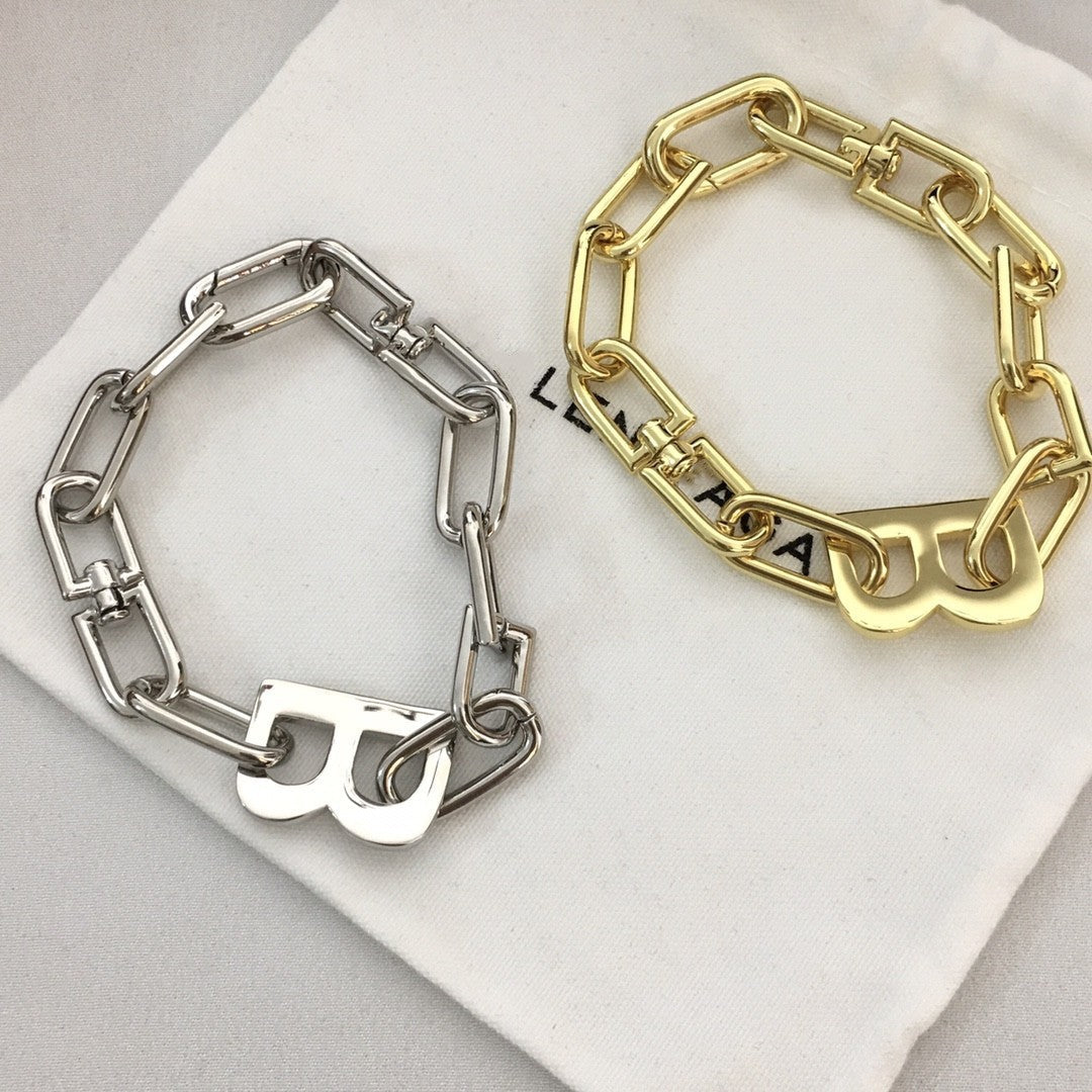 巴黎家字母B光面粗手链欧美时尚嘻哈高级感冷淡风链条情侣手链