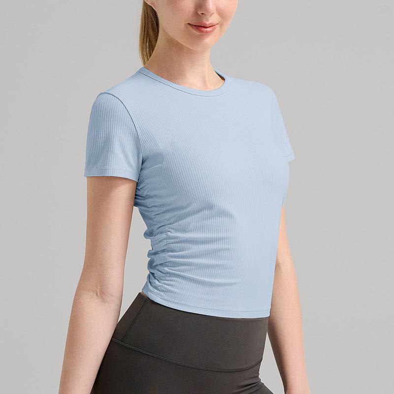 瑜伽服上衣女罗纹系列健身短袖透气速干运动T恤lulu高弹圆领背心