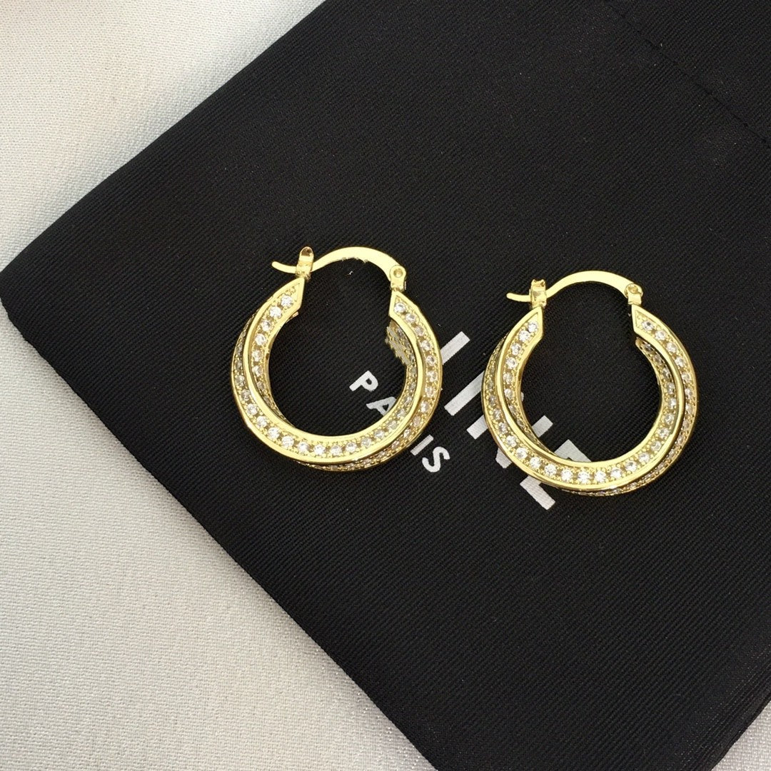 赛家2021新款耳环CEL满钻扭扭曲女欧美法式水晶耳钉镶钻圆圈耳圈