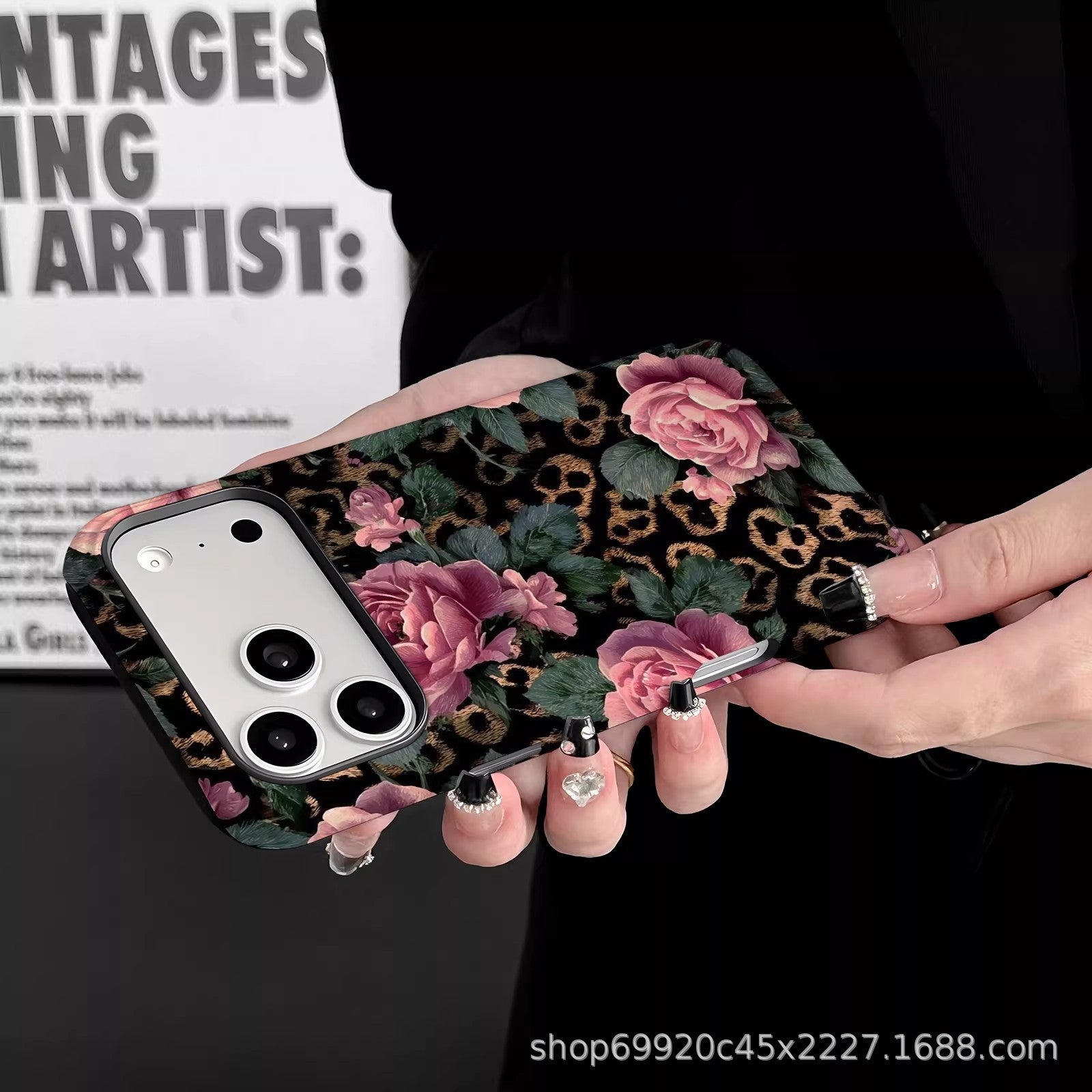 ins风豹纹玫瑰适用苹果17Promax手机壳爆款iPhone16磁吸15菲林壳