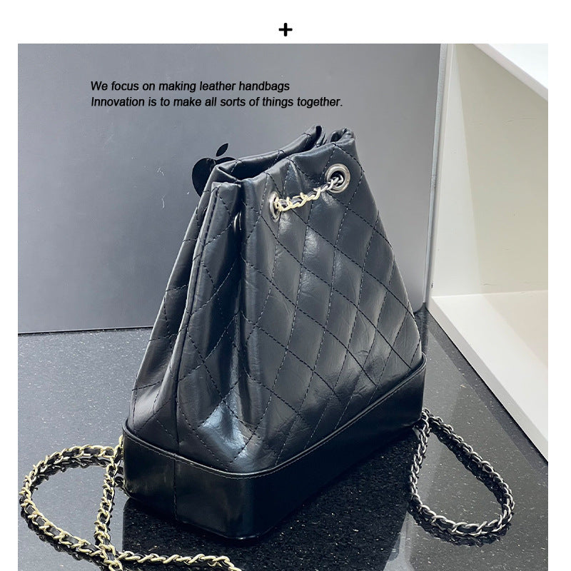 真皮女包小包高级感时尚链条包单肩包头层牛皮格子纹斜挎包女