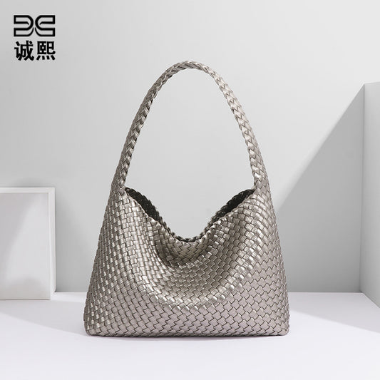 质感流行编织单肩女包潮流百搭大容量腋下包时尚简约韩版托特包包