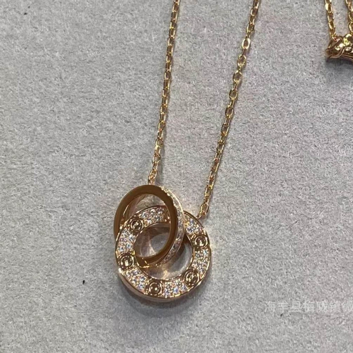 卡家高版本双环满天星圆饼项链女精工镀18K玫瑰金轻奢高级感锁骨