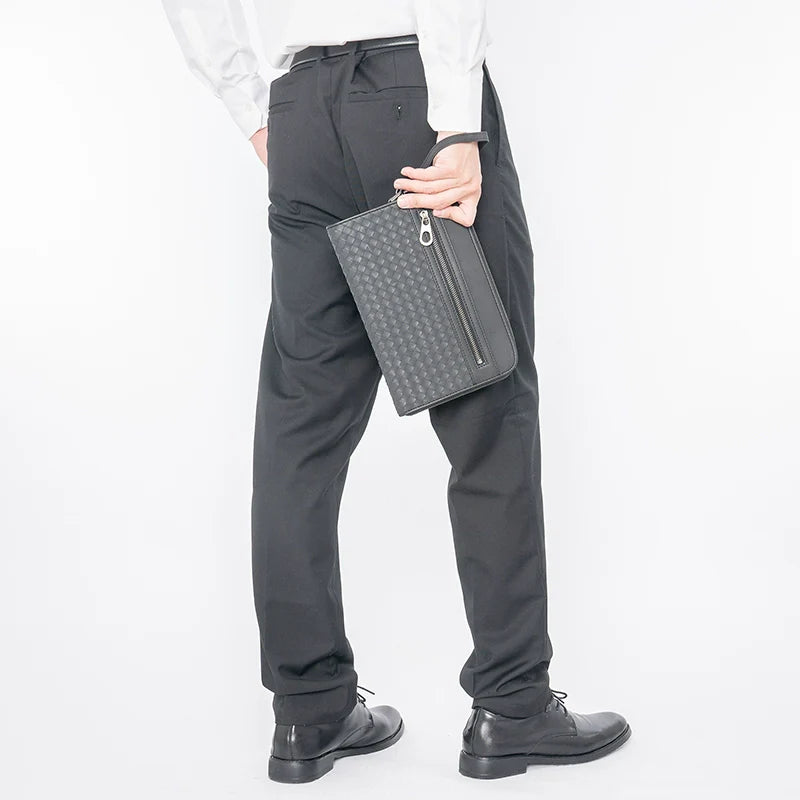 X&BV男士手包2021新款真皮手拿包男时尚潮牌休闲编织商务手拿包男