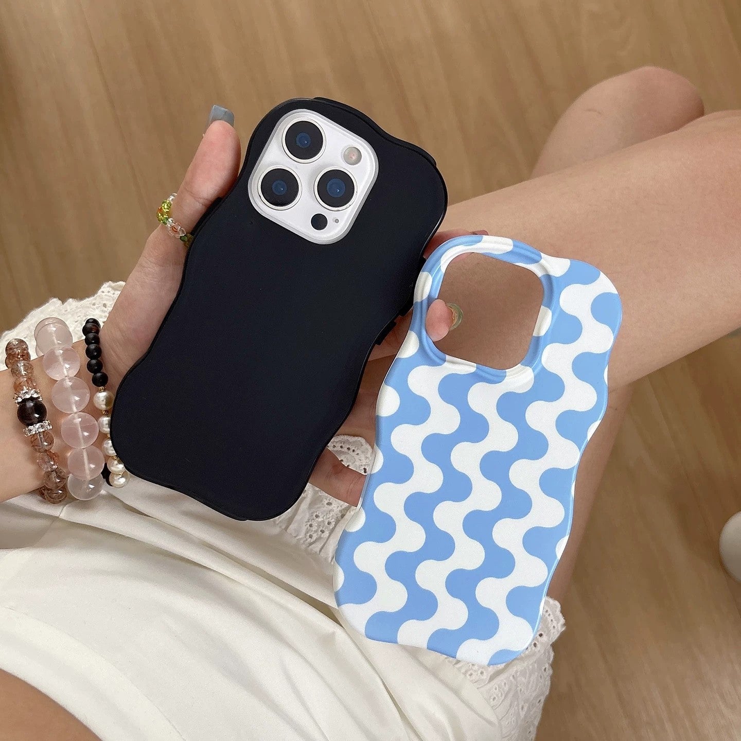 ins夏季条纹波浪形菲林二合一手机壳适用苹果17promax磁吸iPhone