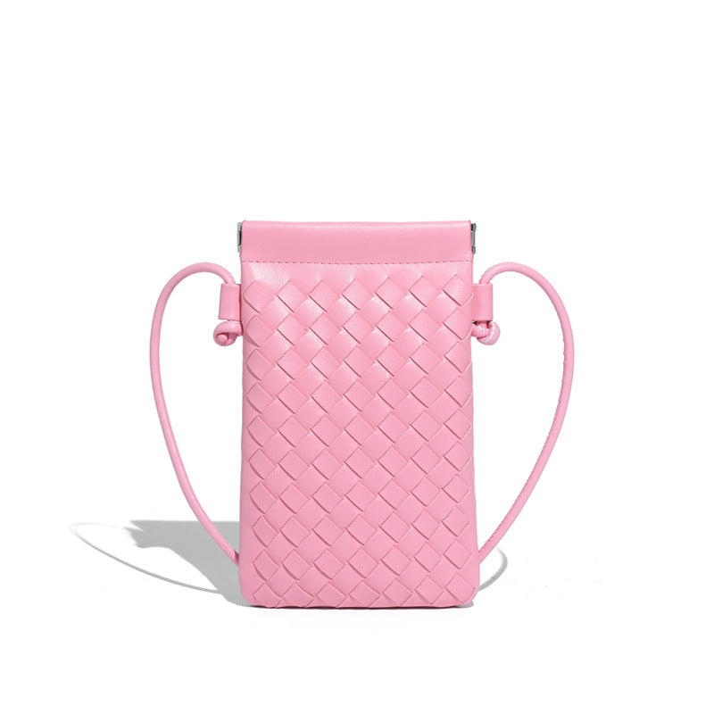 设计感竖款编织手机包定制时尚小包斜挎零钱包mini钥匙卡包单肩包