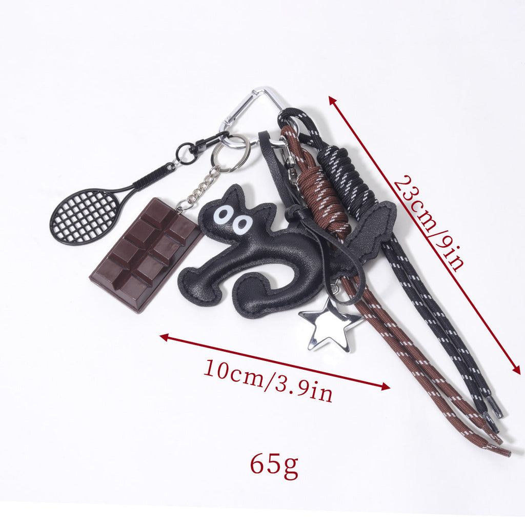 饰品工厂量大价优PU皮质大眼猫巧克力网球拍包包挂件挂饰钥匙扣挂