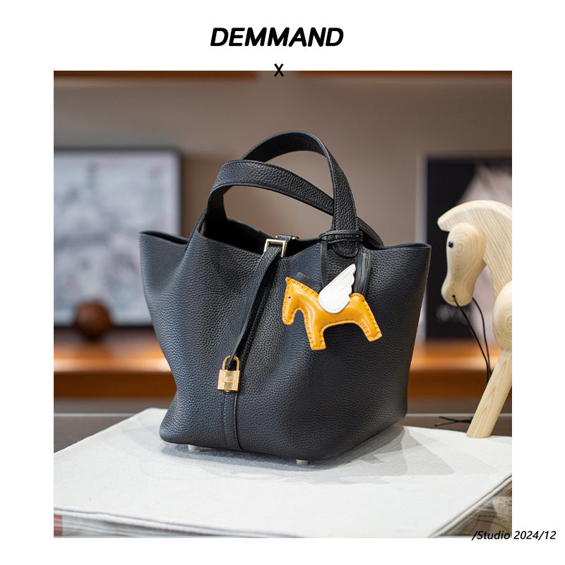 半手工蜡线缝制进口TC皮菜篮子女包金银扣大容量百搭手提22/18寸