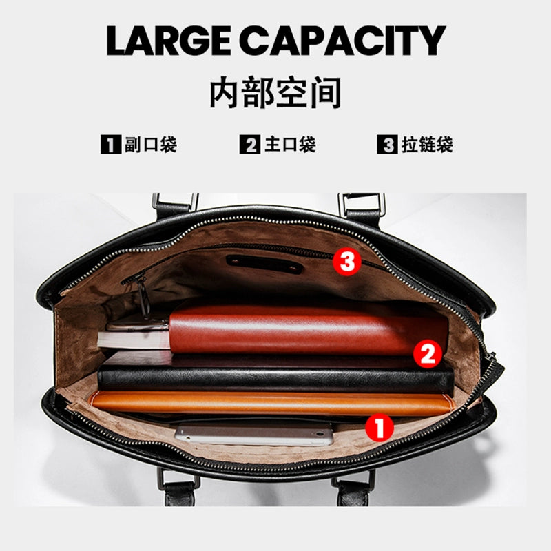 X&BV手提包男真皮商务休闲牛皮编织公文包男士包包单肩斜挎电脑包