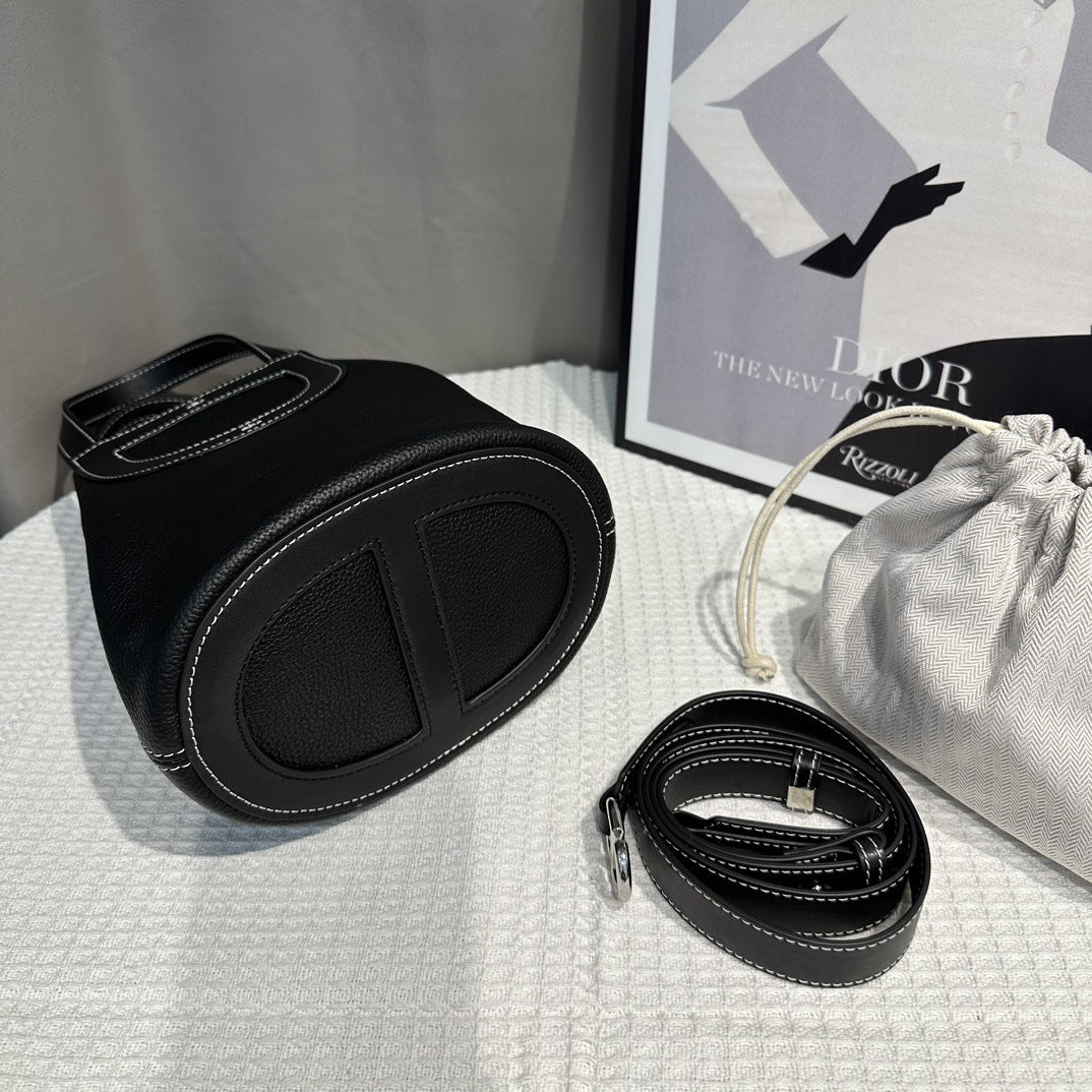 头层牛皮菜篮子手提包宽肩带包包女包高级简约百搭感单肩斜挎包