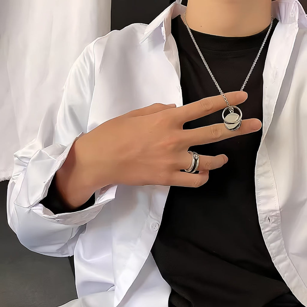 王一博同款简约指环光面圆牌项链男士个性潮牌钛钢百搭长款颈链女