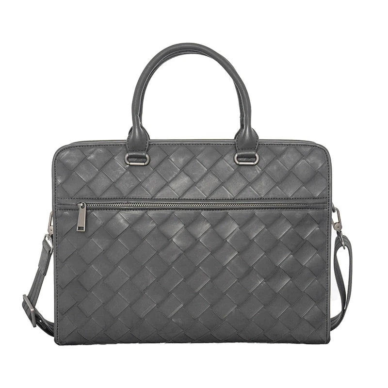 X&BV真皮男包商务包男士手提包大容量编织单肩包斜挎包男士公文包