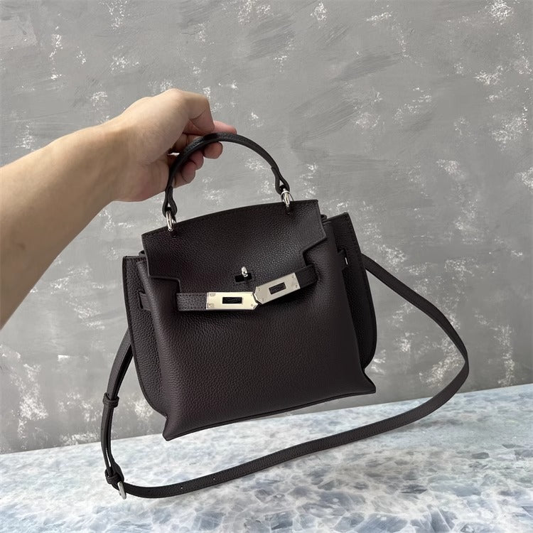 2025新款真皮凯莉包欧美时尚小众头层牛皮女包轻奢气质单肩斜挎包