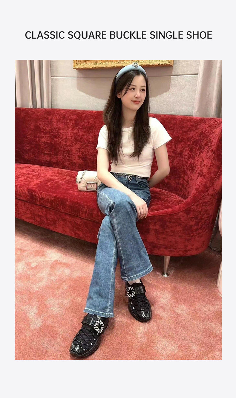牛货~2026新款钻扣厚底网面老爹鞋女魔术贴轻便运动织物休闲鞋女