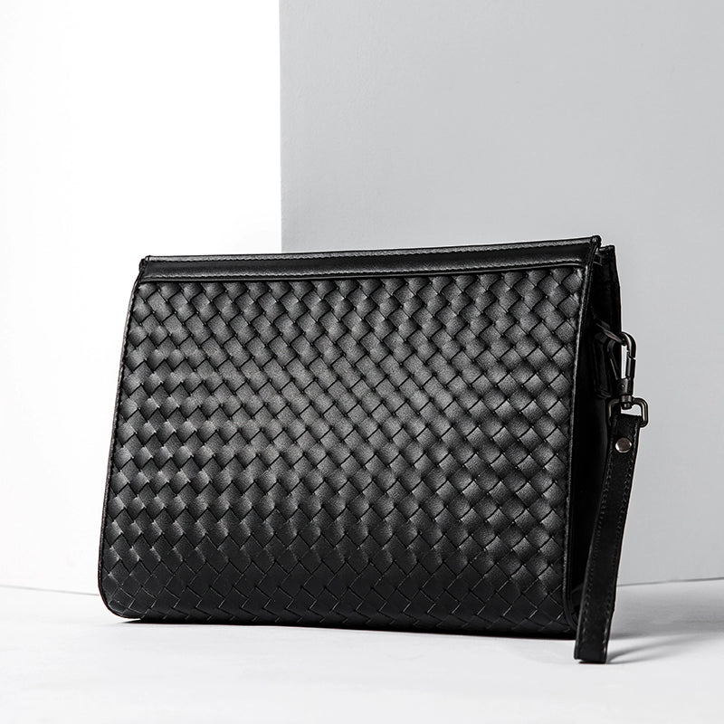 X&BV手拿包男真皮大容量商务休闲牛皮编织信封男包洗漱包男士手包