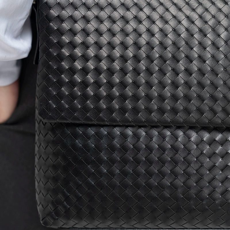 x&bv男包单肩包真皮休闲商务包翻盖编织竖款时尚小背包男士斜挎包