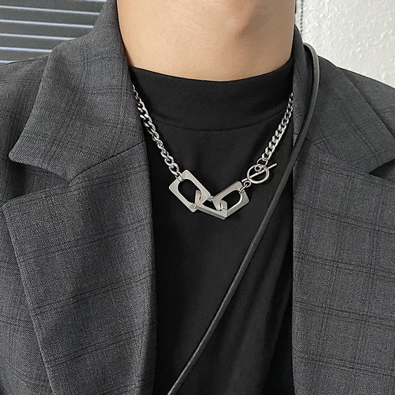 镂空方块OT扣 钛钢项链男女 潮酷个性街头不掉色hiphop嘻哈锁骨链