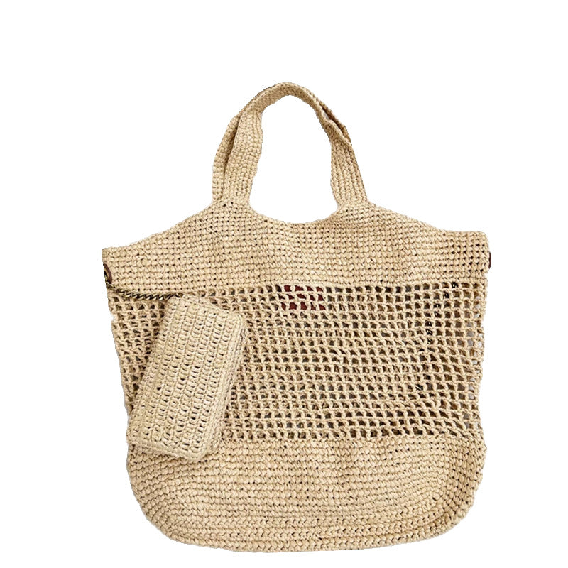 流浪旅行编织草编包托特包单肩大包女大容量通勤包拉菲草腋下包