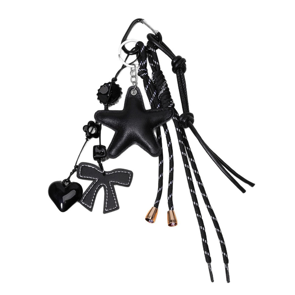 工厂原创diy包包挂件PU皮革五角星挂件亚克力桃心纽扣串珠编织绳