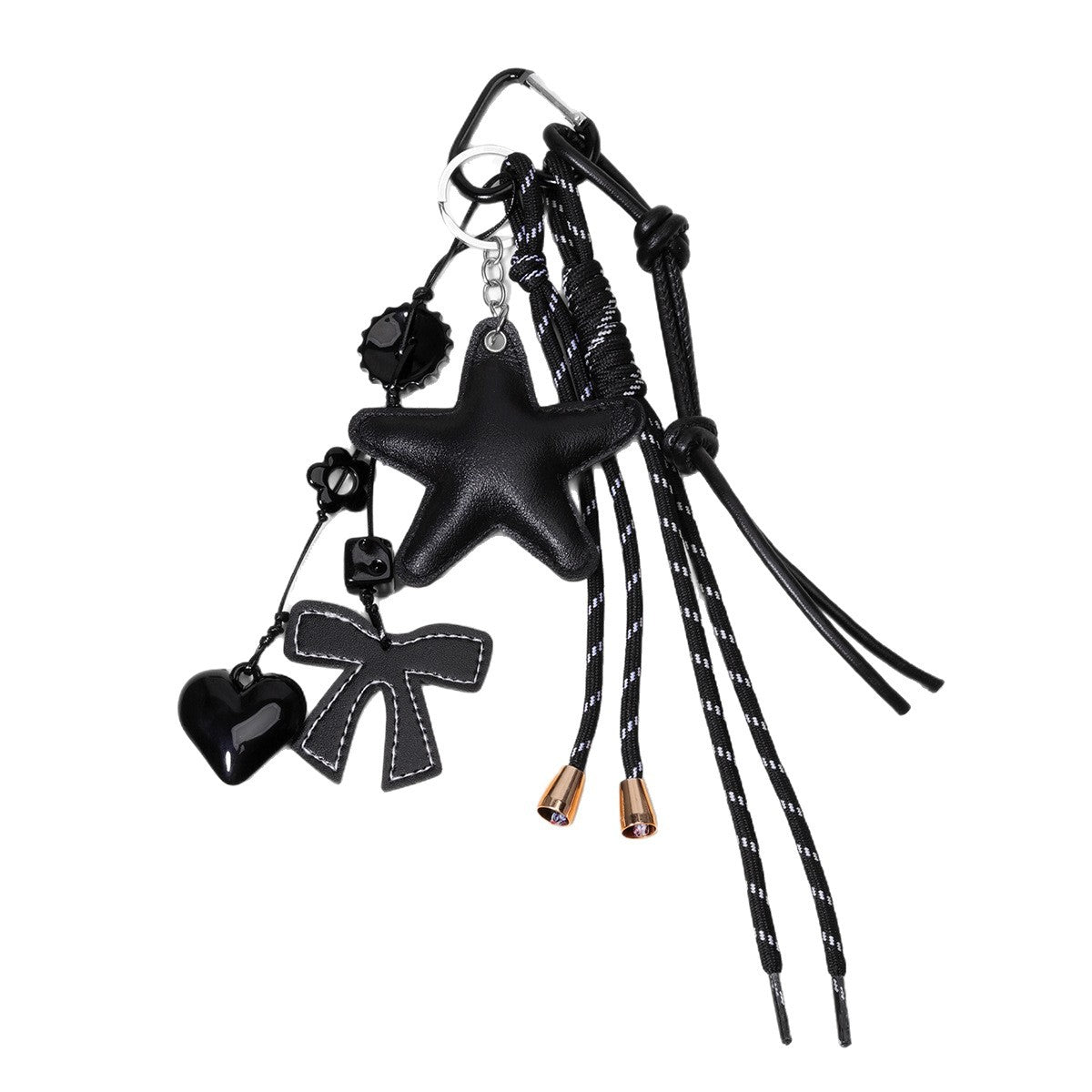 工厂原创diy包包挂件PU皮革五角星挂件亚克力桃心纽扣串珠编织绳