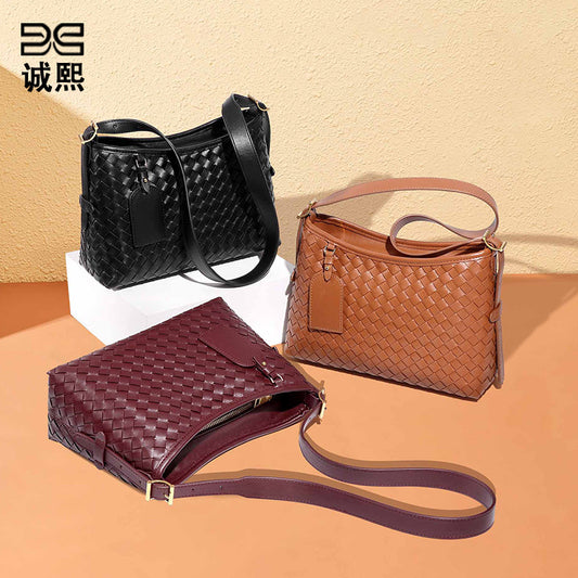 外贸手工编织包包时尚复古两件套单肩斜挎女包质感休闲腋下子母包