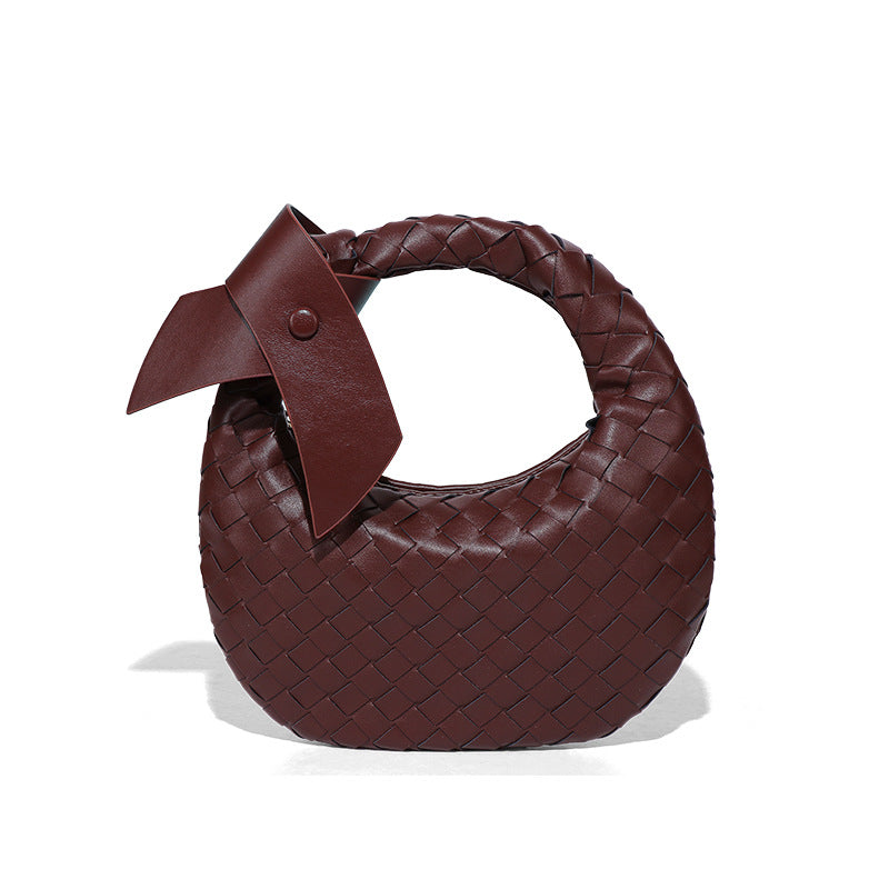 2025跨境新款手工编织牛角包时尚百搭手提女包质感休闲复古饺子包