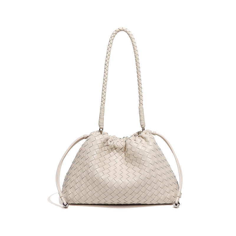 亚马逊新款高级感单肩腋下女包时尚抽绳编织云朵包通勤斜跨法棍包