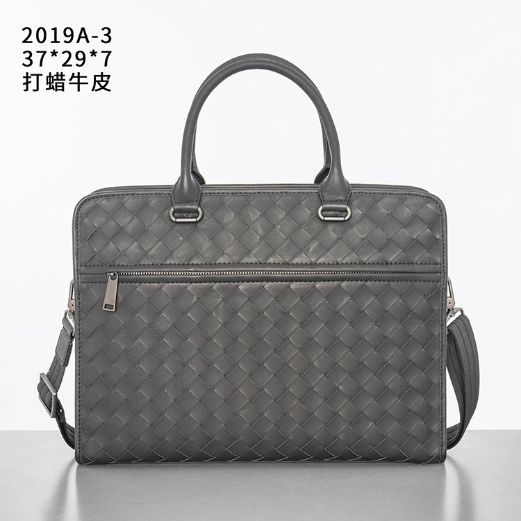 X&BV真皮男包商务包男士手提包大容量编织单肩包斜挎包男士公文包