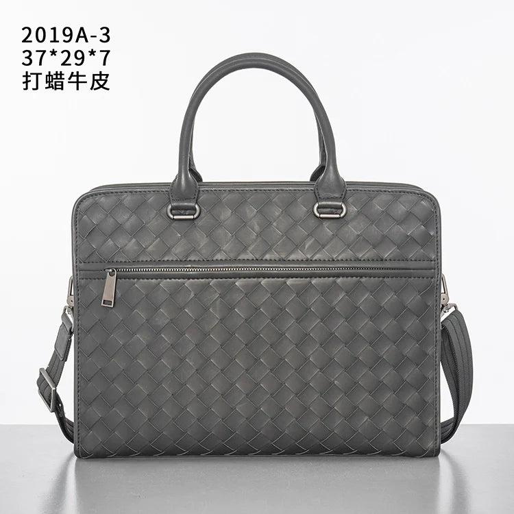 X&BV真皮男包商务包男士手提包大容量编织单肩包斜挎包男士公文包