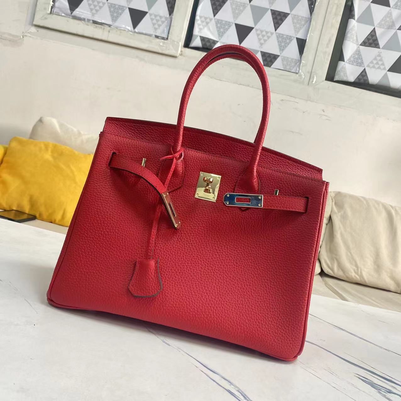 包包女荔枝纹牛皮铂金包头层牛皮凯莉包手提包BK25/30/35togo牛皮