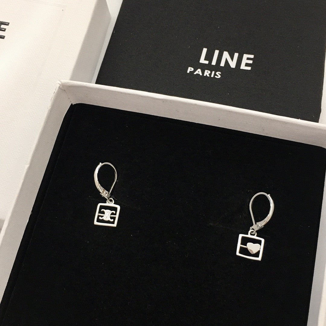 赛林家22新款方块凯旋门爱心不对称耳环女高级感气质CE风直播供应